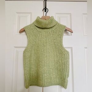 Self Contrast Light Citrus Green Turtleneck Sleeveless Sweater Vest Tank